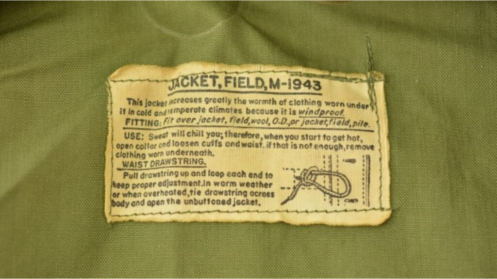Tag of a M-43 field jacket.